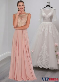 Tulle Chiffon A-Line Mother of the Bride Dress with Jewel Neckline