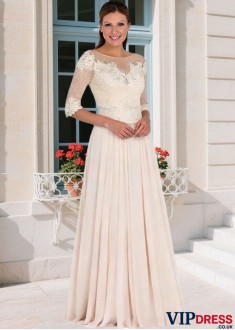 Illusion Sleeve A-Line Tulle Mother of the Bride Dress