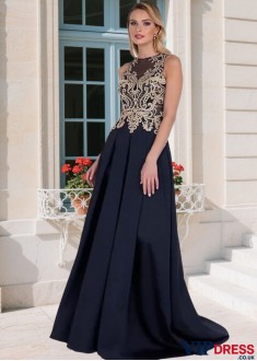 Elegant Tulle Satin Jewel Neck A-Line Mother of the Bride Dress – Full Length