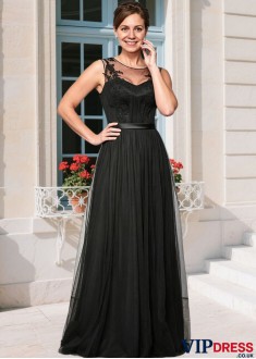 Elegant Black Scoop Neck Tulle Mother of the Bride Dress