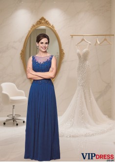 Full-Length Bateau Neck Tulle Chiffon A-Line Mother of the Bride Dress with Jacket