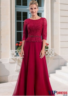 Lace Chiffon A-line Mother of the Bride Gown with Illusion Sleeves