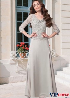 Elegant Tulle & Chiffon Mother of the Bride Dress Cowl Neck with Sleeves
