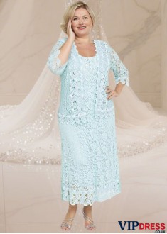 Elegant Lace Ankle-Length Scoop Neck Mother of the Bride Dress with Jacket