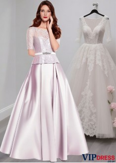 Satin A-Line Mother of the Bride Dress For Evening with Short Sleeves