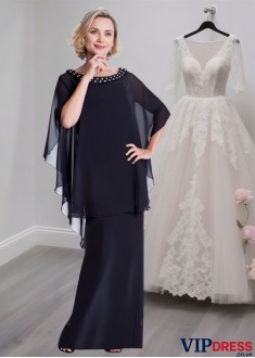 Chiffon Mother of the Bride Dress – Scoop Neck Sheath Gown for Elegant Weddings