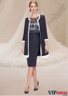 Scoop Neck Mother of the Bride Dress with Jacket – Knee Length Tulle & Satin Elegance