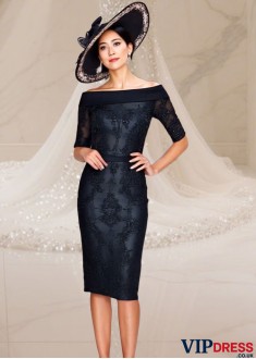 Elegant Satin Knee-Length Mother of the Bride Dress with Bateau Neckline