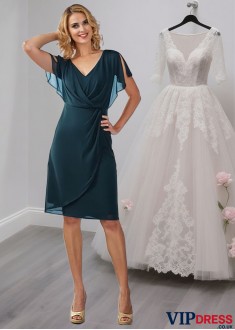 Elegant V-Neck Chiffon Knee-Length Mother of the Bride Dress – Sheath Silhouette
