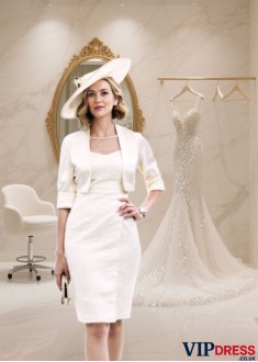 Tulle Satin Jewel Neck Mother of the Bride Dress With Coat Jacket, Knee-Length