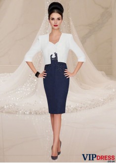 Elegant V-Neck Knee-Length Tulle Satin Mother of the Bride Dress with Jacket