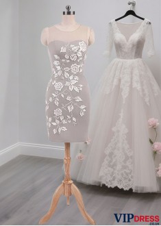 Short Chiffon Mother of the Bride Dress – Scoop Neck Sheath Mini Dress
