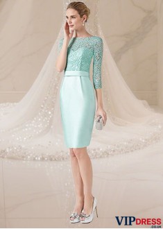 Green Lace Satin Bateau Neck Short Mother of the Bride Dress with Jacket