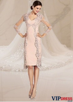 Chic Short V-Neck Tulle Satin Mother of the Bride Dress with Jacket