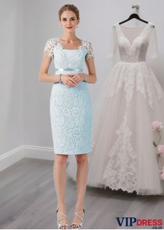 Elegant Lace Satin Knee-Length Mother of the Bride Dress with Scoop Neck and Jacket