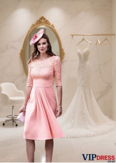 A-Line Lace Chiffon Knee-Length Mother of the Bride Dress with Coat Jacket Sleeve