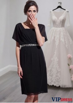 Black Chiffon Square Neck Knee-Length Mother of the Bride Dress – Sheath Style