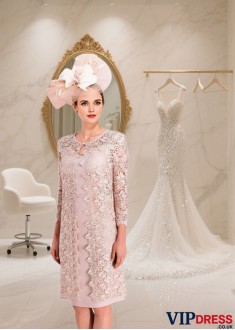 Chiffon Knee-Length Sheath Dress with V-Neck and Coat Jacket Sleeve