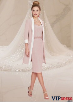 Satin Two-Piece Mother of the Bride Dress with Jacket Knee Length Sheath