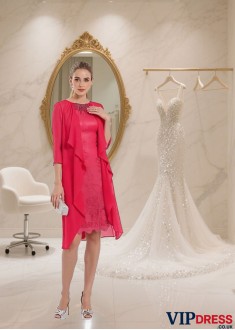 Knee-Length Lace Half Sleeve Bateau Neck Mother Dress - Wedding Guest Dress