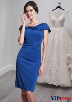 Chiffon Mother of the Bride Dresses – Portrait Neck Knee-Length Sheath Gowns