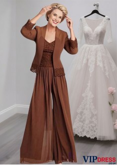 Chiffon Mother of the Bride Pantsuit with Spaghetti Straps and Jacket Sleeves