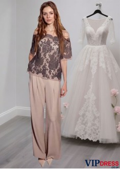 Mother of the Bride Pantsuit With Off The Shoulder and Shorts Sleeves