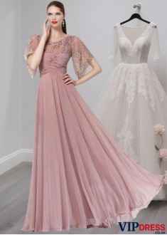 Scoop Neck Tulle & Silk-Like Chiffon A-Line Mother of the Bride Gown