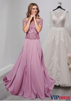 Chiffon V-Neck Mother of the Bride Dress – Full Length A-Line Gown with Sleeves