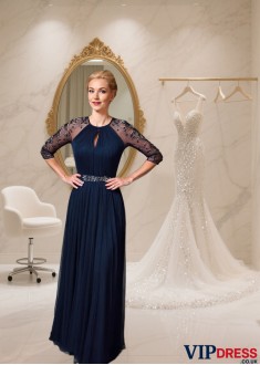 Tulle Jewel Neck A-Line Mother of the Bride Dress – Full-Length Mother Gown