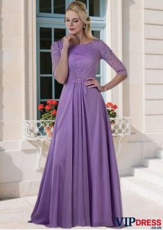 Scoop Neck Chiffon A-Line Mother Dress in Purple