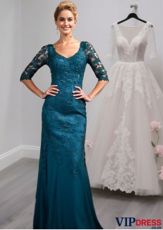 Tulle Mother of the Groom Dresses with Scoop Neck and Short Sleeves
