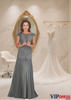 Full-Length Tulle Mermaid Mother of the Bride Dress with Bateau Neckline