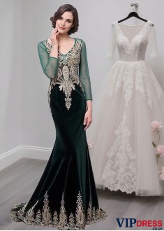Tulle V-Neck Mother of the Bride Dress – Formal Gowns with Long Sleeves
