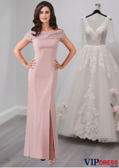 Pink Mother of the Bride Dress with Off The Shoulder and Cap Sleeves