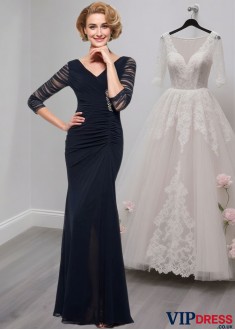 Shop V-Neck Chiffon Mermaid Mother of the Bride Dress with 3/4 Sleeves