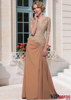 Elegant Lace V-Neck Mother of the Bride Dress – Full Length Sheath Gown