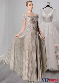 Elegant Tulle Off-the-Shoulder A-Line Mother of the Bride Dress – Full-Length Formal Gown