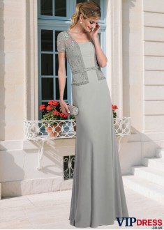 Mother of the Bride Dresses – Square Neck Sheath Gown with Sleeves
