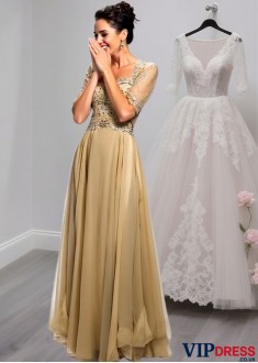 Elegant Silk-Like Chiffon Sweetheart A-Line Mother of the Bride Dress with Illusion Sleeves