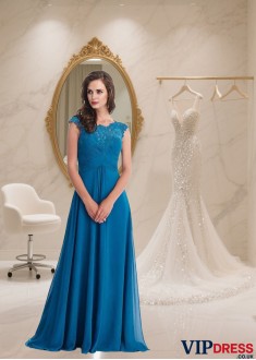 Elegant Chiffon Bateau Neck A-Line Mother of the Bride Dress with Cap Sleeves