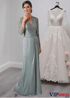 V-Neck Chiffon Mother of the Bride Dress – Full Length Sheath Gown