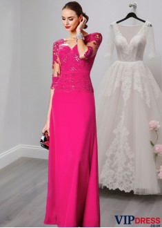 Scoop Neck A-Line Mother of the Bride Evening Dress Chiffon With Appliques