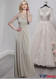 Half Sleeves Chiffon Mother of the Bride Dresses with Scoop Neck