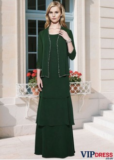 Sheath Green Mother of the Bride Gown Chiffon Coat Set