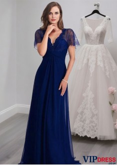 V-Neck A-Line Chiffon Mother of the Bride Dress – Full Length Elegance