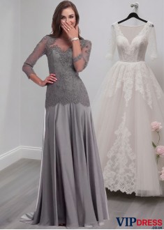 Gray A-Line Mother of the Bride Dress in Silk-Like Chiffon For Sale