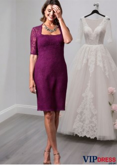 Lace Knee-Length Mother of the Bride Dresses with Square Neck and Sleeves
