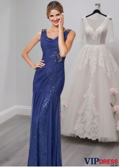 Long Scoop Neck Sequin Mother of the Bride Evening Dresses