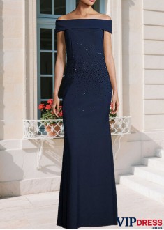 Elegant Chiffon Off-the-Shoulder Sheath Mother of the Bride Dress – Full Length Formal Gown